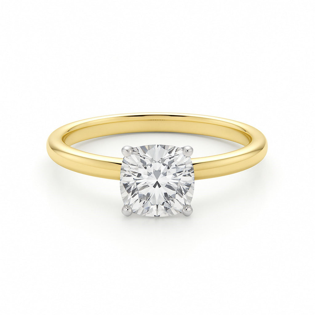 1 Carat Cushion Lab Grown IGI G/VS1 Diamond Solitaire Ring in 14K Yellow Gold