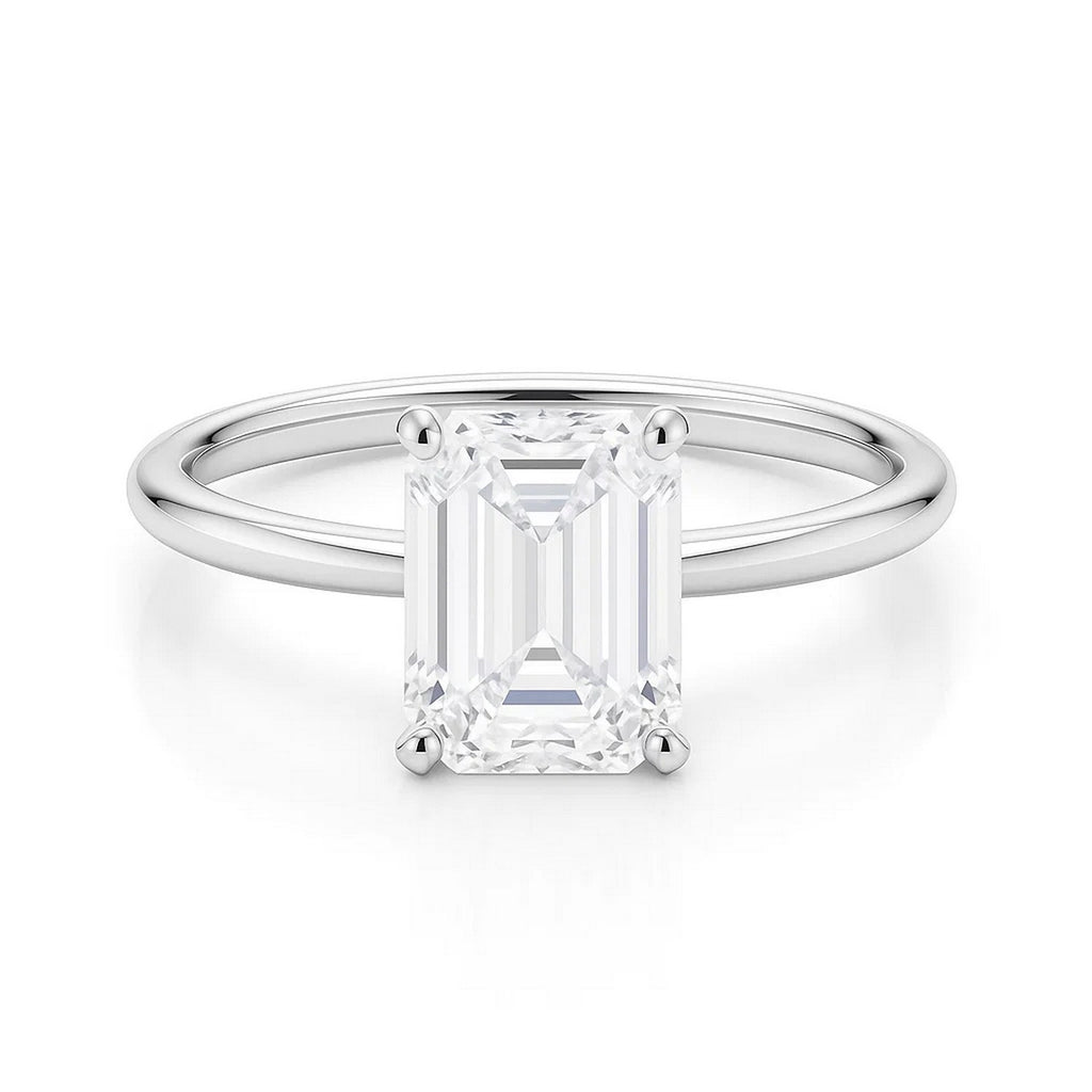 2 Carat Emerald Lab Grown IGI G/VS1 Diamond Solitaire Ring in 14K White Gold