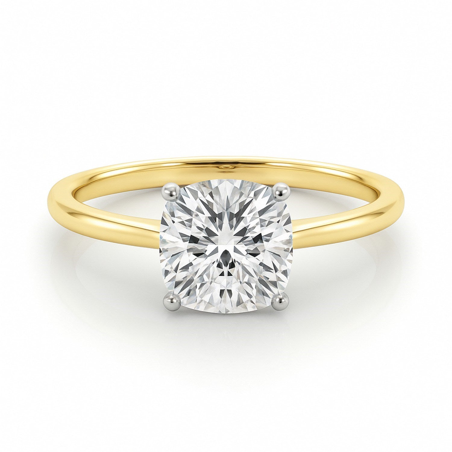 2 Carat Cushion Lab Grown IGI G/VS1 Diamond Solitaire Ring in 10K Yellow Gold