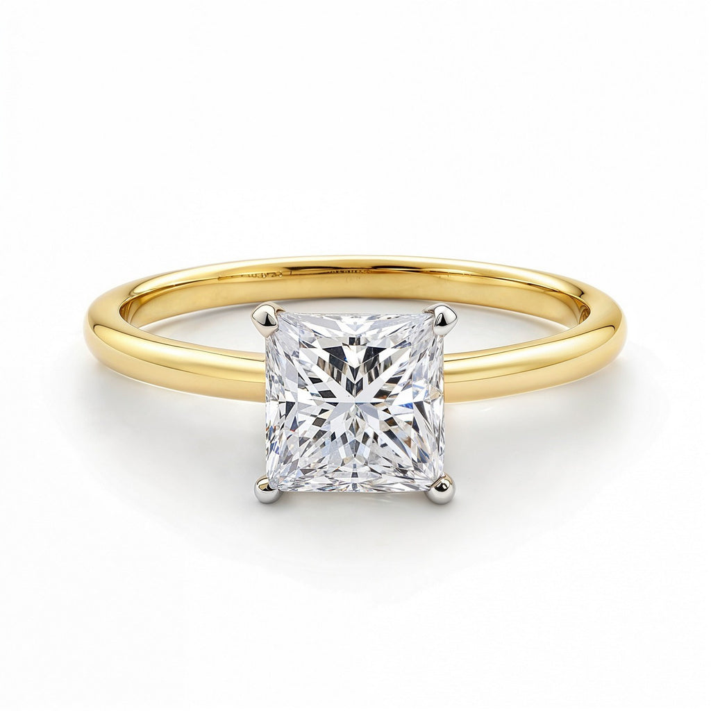 1.50Ct Princess Lab Grown IGI G/VS1 Diamond Ring in 10K Yellow Gold