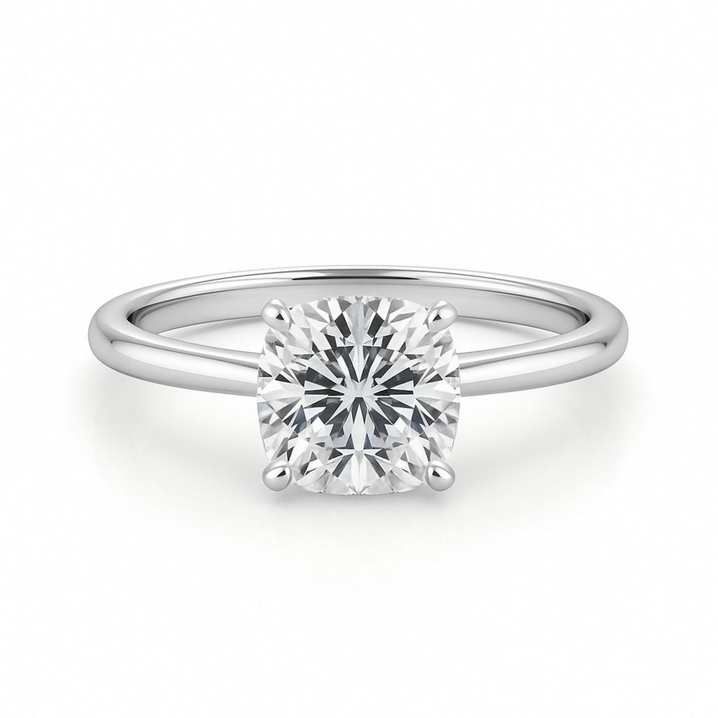 2 Carat Cushion Lab Grown IGI G/VS1 Diamond Solitaire Ring in 14K White Gold